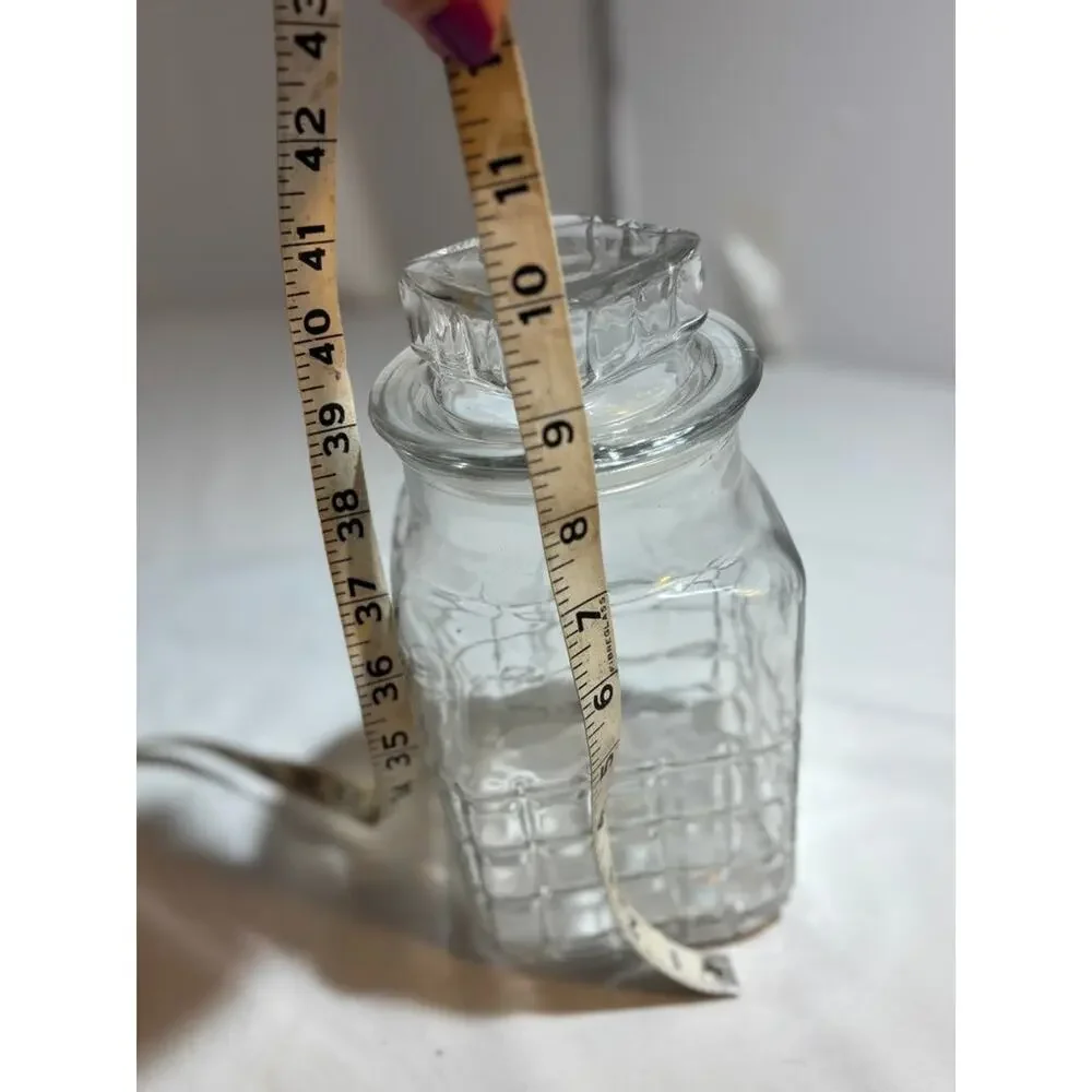 Vintage Clear Glass Square Canister with Lid
